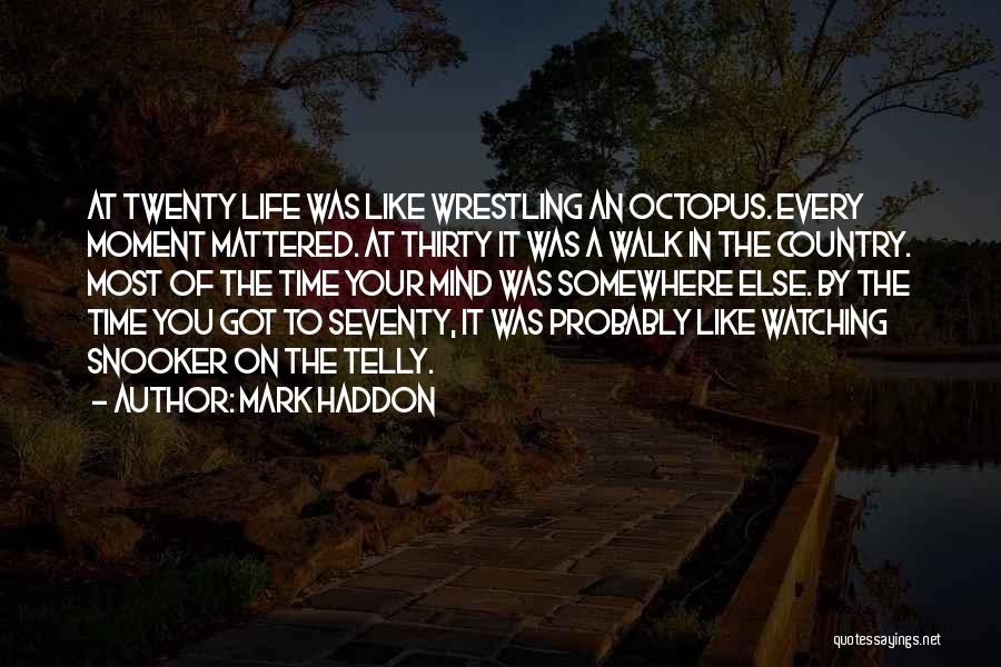 Mark Haddon Quotes: At Twenty Life Was Like Wrestling An Octopus. Every Moment Mattered. At Thirty It Was A Walk In The Country.