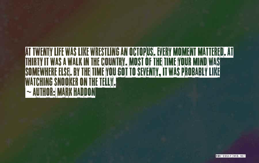 Mark Haddon Quotes: At Twenty Life Was Like Wrestling An Octopus. Every Moment Mattered. At Thirty It Was A Walk In The Country.