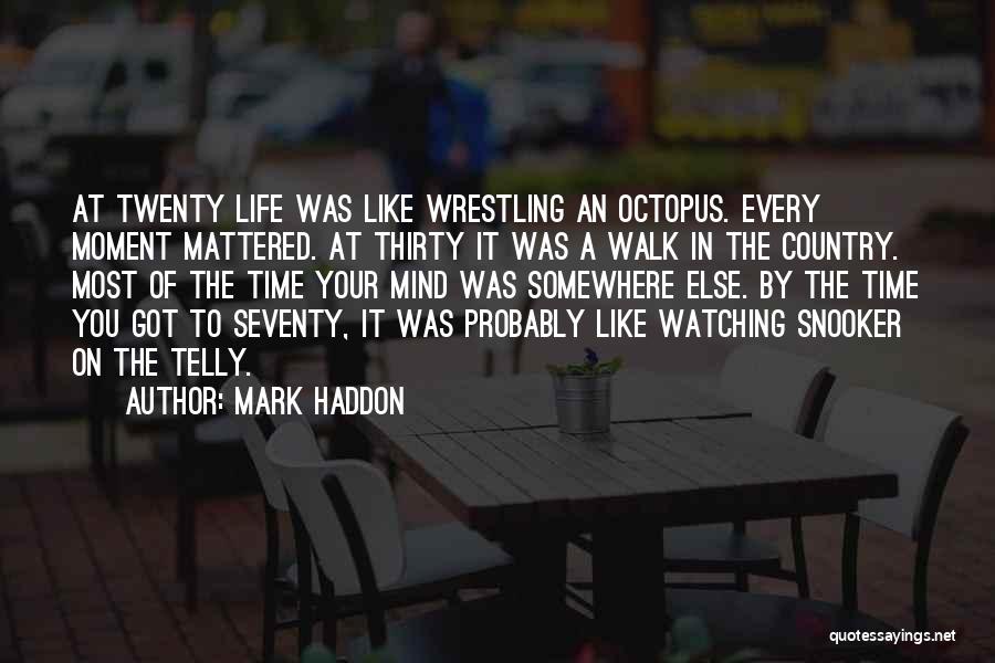 Mark Haddon Quotes: At Twenty Life Was Like Wrestling An Octopus. Every Moment Mattered. At Thirty It Was A Walk In The Country.