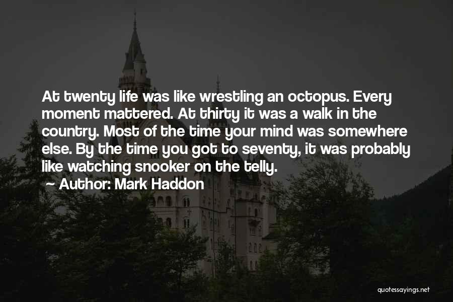 Mark Haddon Quotes: At Twenty Life Was Like Wrestling An Octopus. Every Moment Mattered. At Thirty It Was A Walk In The Country.