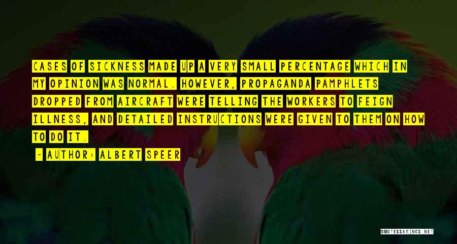 Albert Speer Quotes: Cases Of Sickness Made Up A Very Small Percentage Which In My Opinion Was Normal. However, Propaganda Pamphlets Dropped From