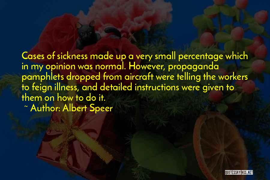 Albert Speer Quotes: Cases Of Sickness Made Up A Very Small Percentage Which In My Opinion Was Normal. However, Propaganda Pamphlets Dropped From