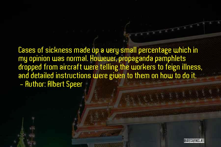 Albert Speer Quotes: Cases Of Sickness Made Up A Very Small Percentage Which In My Opinion Was Normal. However, Propaganda Pamphlets Dropped From