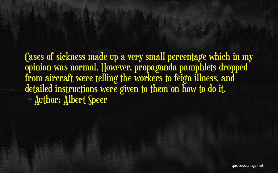 Albert Speer Quotes: Cases Of Sickness Made Up A Very Small Percentage Which In My Opinion Was Normal. However, Propaganda Pamphlets Dropped From