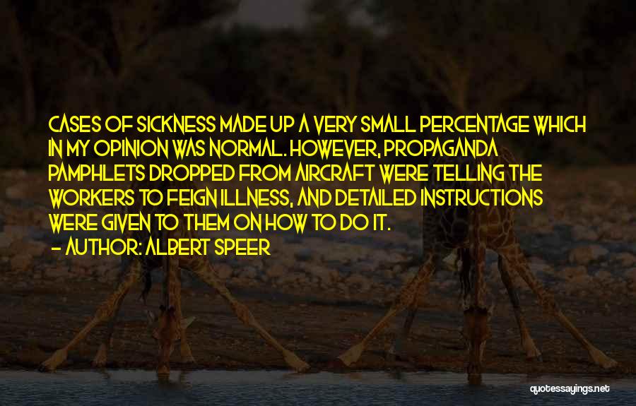 Albert Speer Quotes: Cases Of Sickness Made Up A Very Small Percentage Which In My Opinion Was Normal. However, Propaganda Pamphlets Dropped From