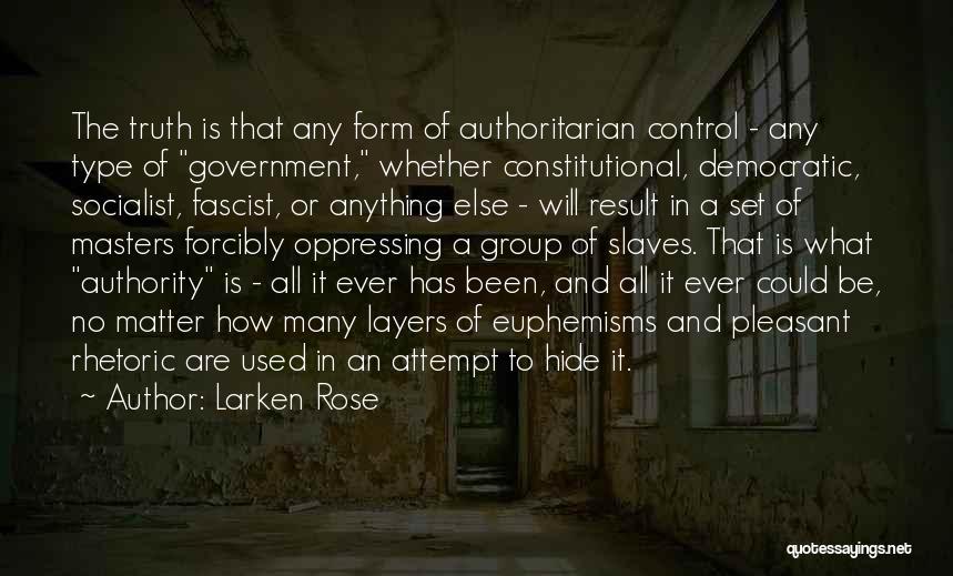 Larken Rose Quotes: The Truth Is That Any Form Of Authoritarian Control - Any Type Of Government, Whether Constitutional, Democratic, Socialist, Fascist, Or