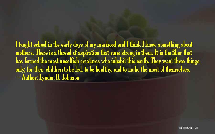 Lyndon B. Johnson Quotes: I Taught School In The Early Days Of My Manhood And I Think I Know Something About Mothers. There Is