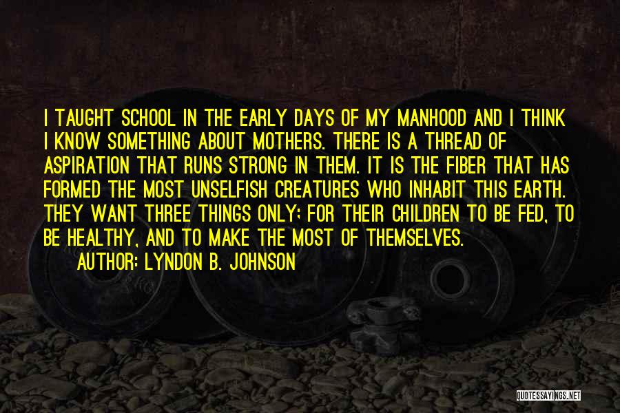 Lyndon B. Johnson Quotes: I Taught School In The Early Days Of My Manhood And I Think I Know Something About Mothers. There Is