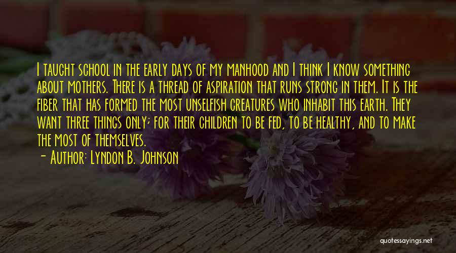 Lyndon B. Johnson Quotes: I Taught School In The Early Days Of My Manhood And I Think I Know Something About Mothers. There Is