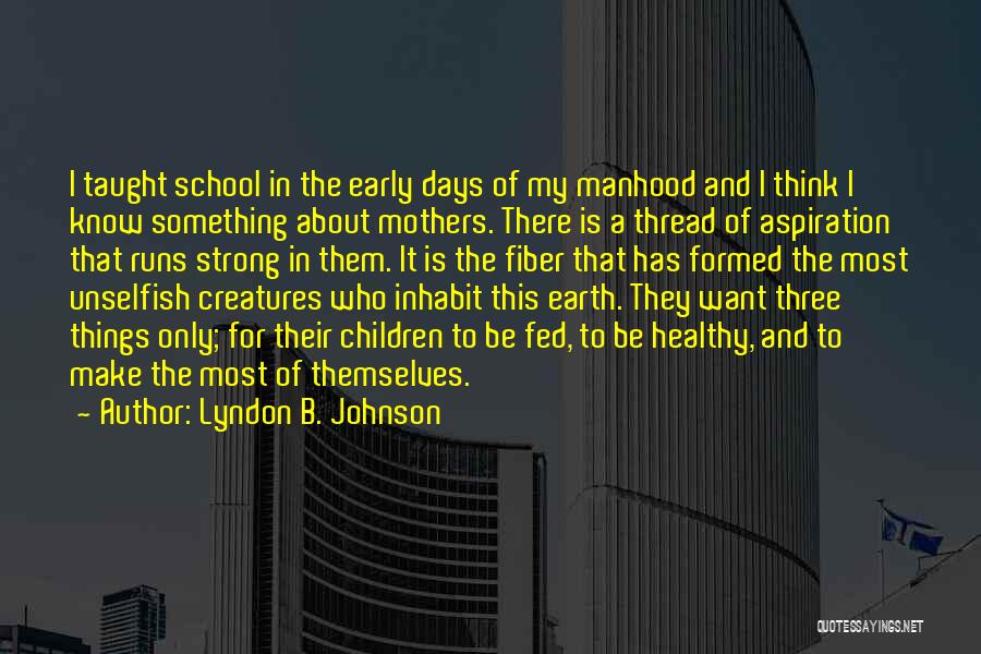 Lyndon B. Johnson Quotes: I Taught School In The Early Days Of My Manhood And I Think I Know Something About Mothers. There Is