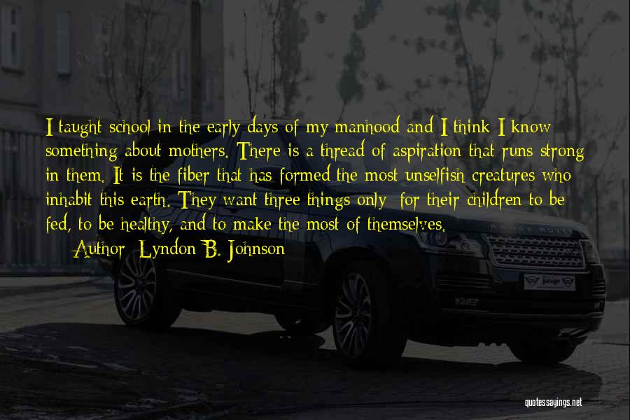 Lyndon B. Johnson Quotes: I Taught School In The Early Days Of My Manhood And I Think I Know Something About Mothers. There Is