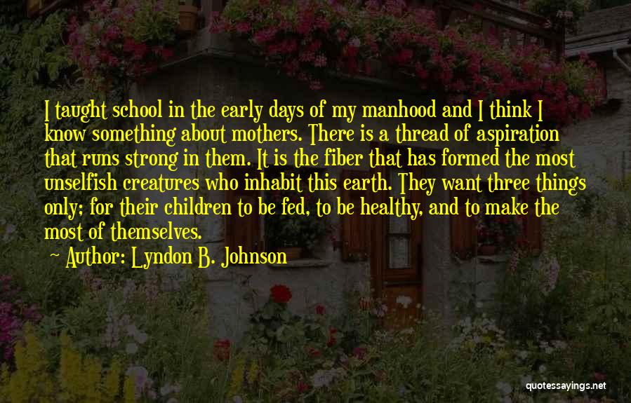 Lyndon B. Johnson Quotes: I Taught School In The Early Days Of My Manhood And I Think I Know Something About Mothers. There Is