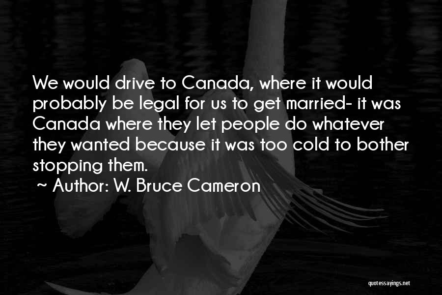 W. Bruce Cameron Quotes: We Would Drive To Canada, Where It Would Probably Be Legal For Us To Get Married- It Was Canada Where