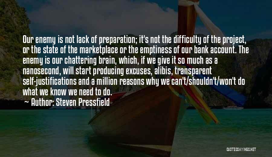 Steven Pressfield Quotes: Our Enemy Is Not Lack Of Preparation; It's Not The Difficulty Of The Project, Or The State Of The Marketplace