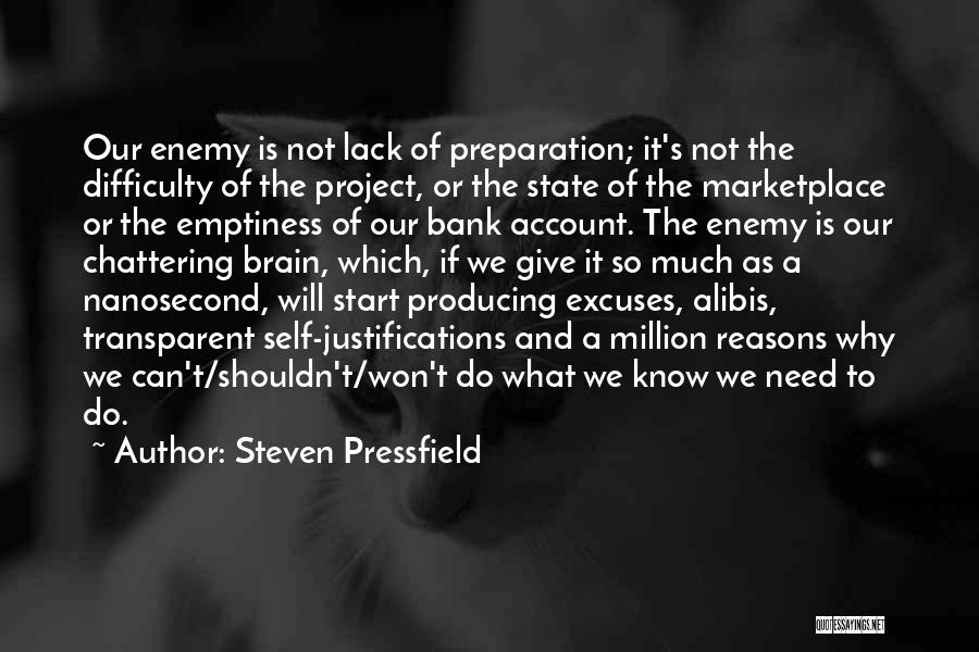 Steven Pressfield Quotes: Our Enemy Is Not Lack Of Preparation; It's Not The Difficulty Of The Project, Or The State Of The Marketplace