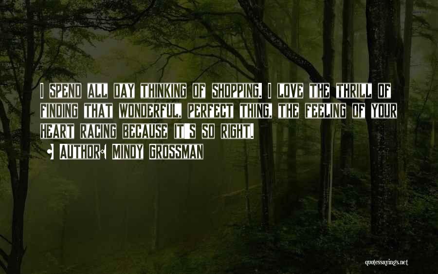 Mindy Grossman Quotes: I Spend All Day Thinking Of Shopping. I Love The Thrill Of Finding That Wonderful, Perfect Thing, The Feeling Of