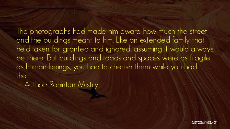 Rohinton Mistry Quotes: The Photographs Had Made Him Aware How Much The Street And The Buildings Meant To Him. Like An Extended Family
