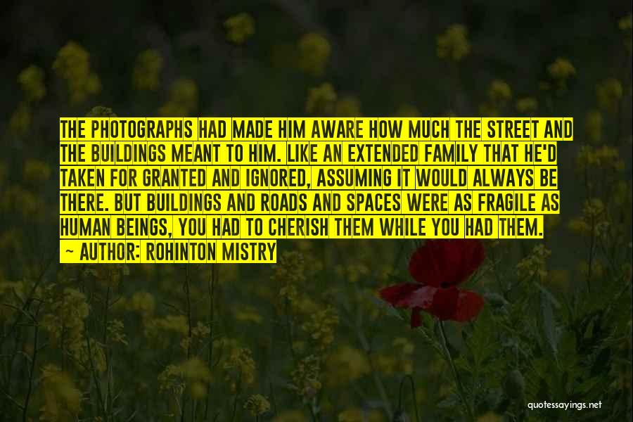 Rohinton Mistry Quotes: The Photographs Had Made Him Aware How Much The Street And The Buildings Meant To Him. Like An Extended Family