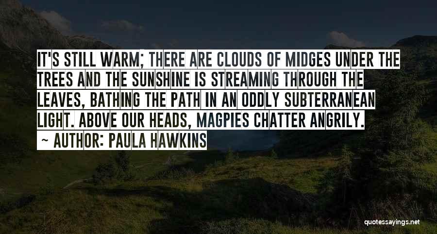 Paula Hawkins Quotes: It's Still Warm; There Are Clouds Of Midges Under The Trees And The Sunshine Is Streaming Through The Leaves, Bathing