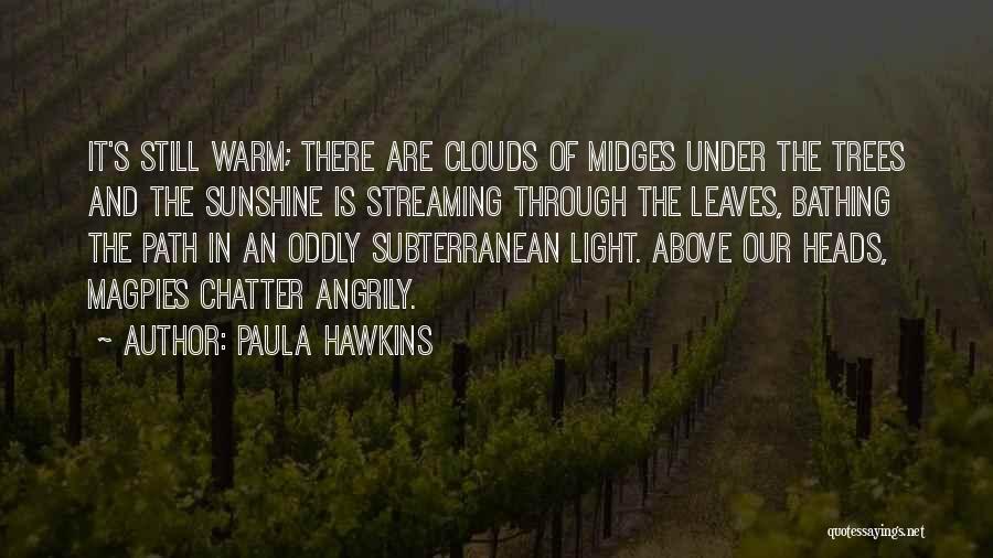 Paula Hawkins Quotes: It's Still Warm; There Are Clouds Of Midges Under The Trees And The Sunshine Is Streaming Through The Leaves, Bathing