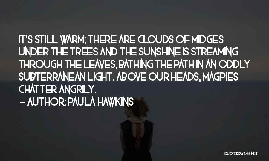 Paula Hawkins Quotes: It's Still Warm; There Are Clouds Of Midges Under The Trees And The Sunshine Is Streaming Through The Leaves, Bathing