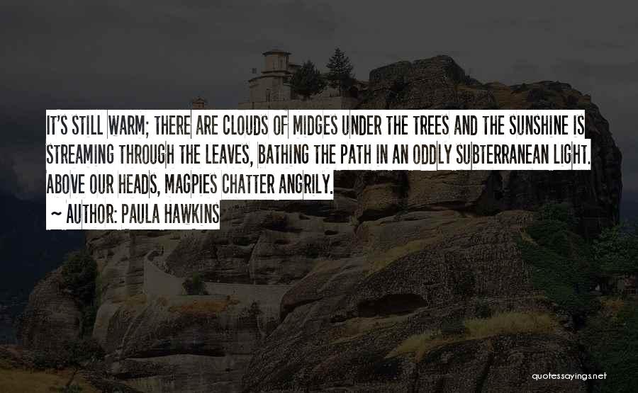 Paula Hawkins Quotes: It's Still Warm; There Are Clouds Of Midges Under The Trees And The Sunshine Is Streaming Through The Leaves, Bathing