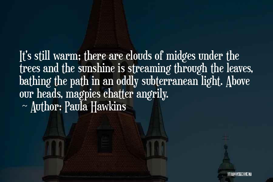 Paula Hawkins Quotes: It's Still Warm; There Are Clouds Of Midges Under The Trees And The Sunshine Is Streaming Through The Leaves, Bathing