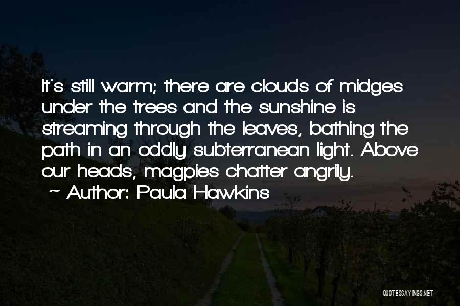 Paula Hawkins Quotes: It's Still Warm; There Are Clouds Of Midges Under The Trees And The Sunshine Is Streaming Through The Leaves, Bathing