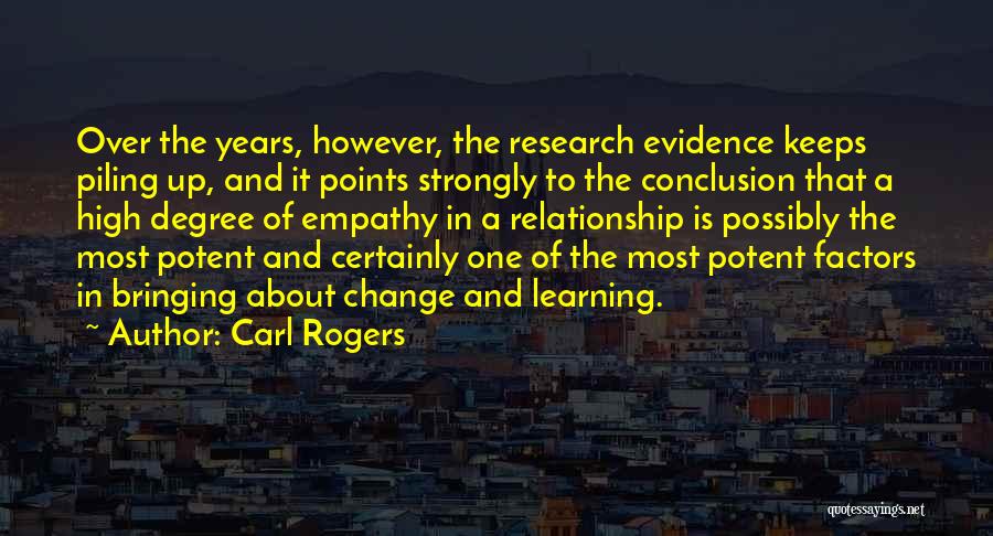 Carl Rogers Quotes: Over The Years, However, The Research Evidence Keeps Piling Up, And It Points Strongly To The Conclusion That A High