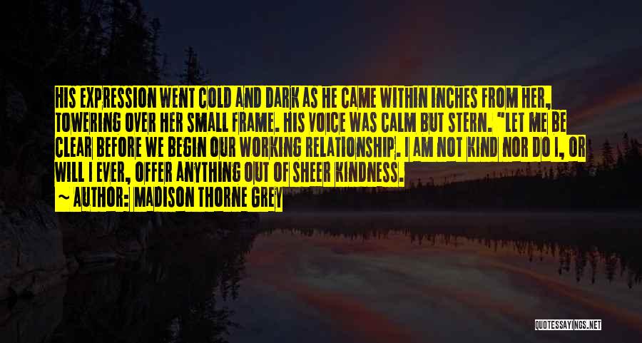 Madison Thorne Grey Quotes: His Expression Went Cold And Dark As He Came Within Inches From Her, Towering Over Her Small Frame. His Voice