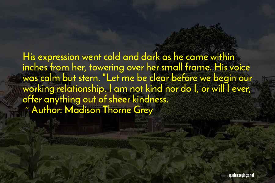 Madison Thorne Grey Quotes: His Expression Went Cold And Dark As He Came Within Inches From Her, Towering Over Her Small Frame. His Voice