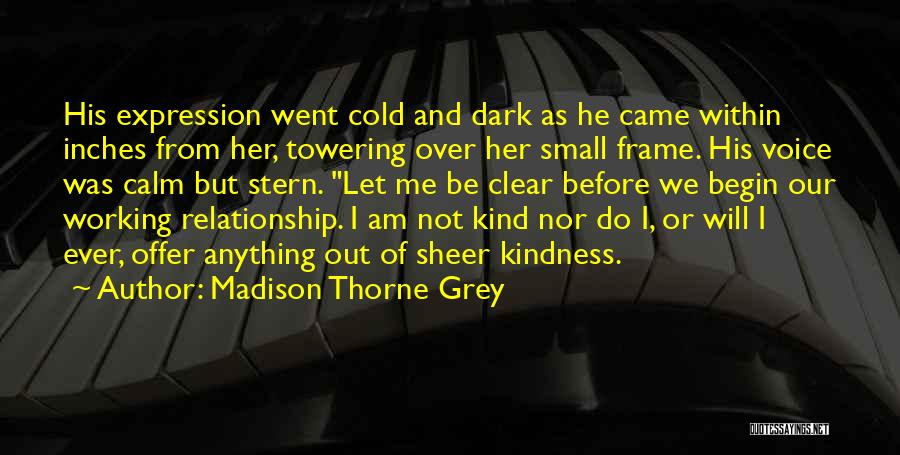 Madison Thorne Grey Quotes: His Expression Went Cold And Dark As He Came Within Inches From Her, Towering Over Her Small Frame. His Voice