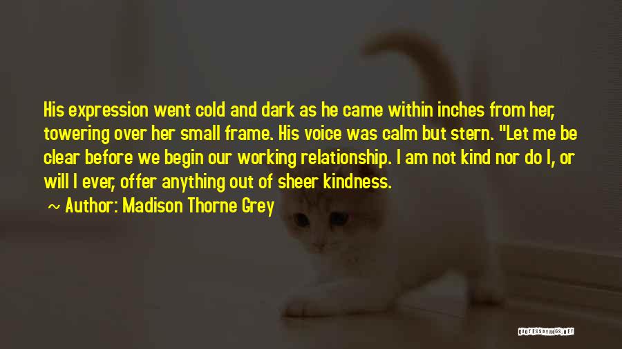 Madison Thorne Grey Quotes: His Expression Went Cold And Dark As He Came Within Inches From Her, Towering Over Her Small Frame. His Voice