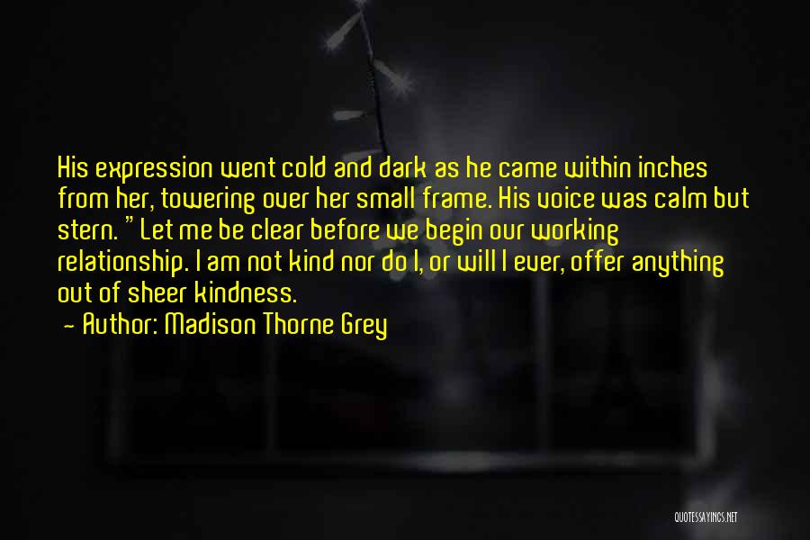Madison Thorne Grey Quotes: His Expression Went Cold And Dark As He Came Within Inches From Her, Towering Over Her Small Frame. His Voice