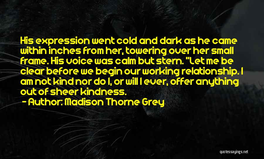 Madison Thorne Grey Quotes: His Expression Went Cold And Dark As He Came Within Inches From Her, Towering Over Her Small Frame. His Voice