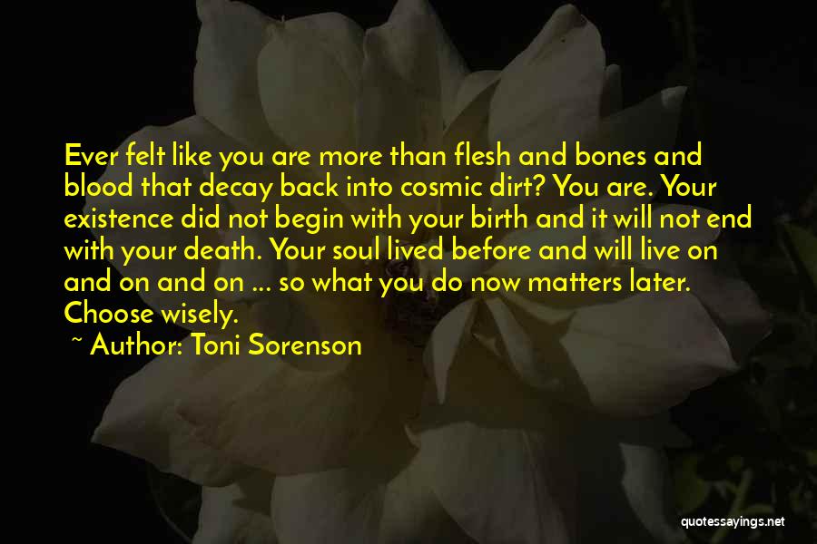 Toni Sorenson Quotes: Ever Felt Like You Are More Than Flesh And Bones And Blood That Decay Back Into Cosmic Dirt? You Are.