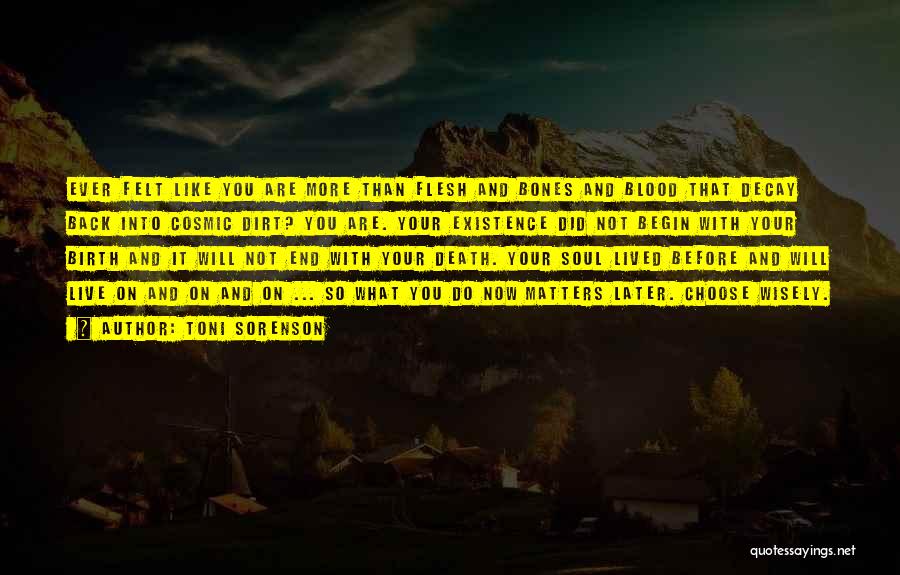 Toni Sorenson Quotes: Ever Felt Like You Are More Than Flesh And Bones And Blood That Decay Back Into Cosmic Dirt? You Are.