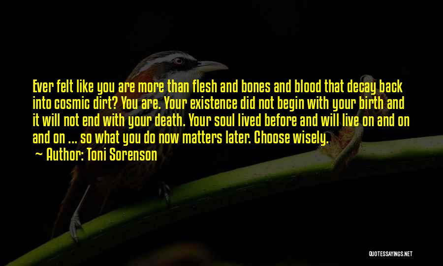 Toni Sorenson Quotes: Ever Felt Like You Are More Than Flesh And Bones And Blood That Decay Back Into Cosmic Dirt? You Are.