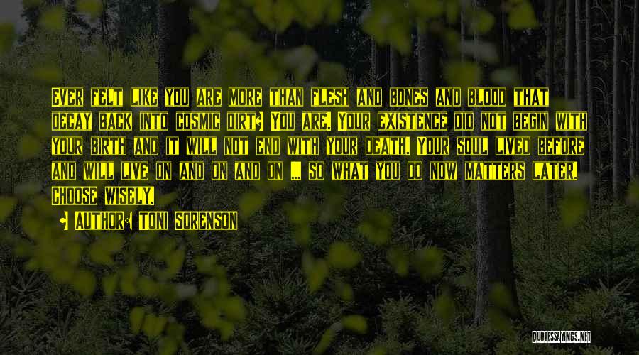 Toni Sorenson Quotes: Ever Felt Like You Are More Than Flesh And Bones And Blood That Decay Back Into Cosmic Dirt? You Are.