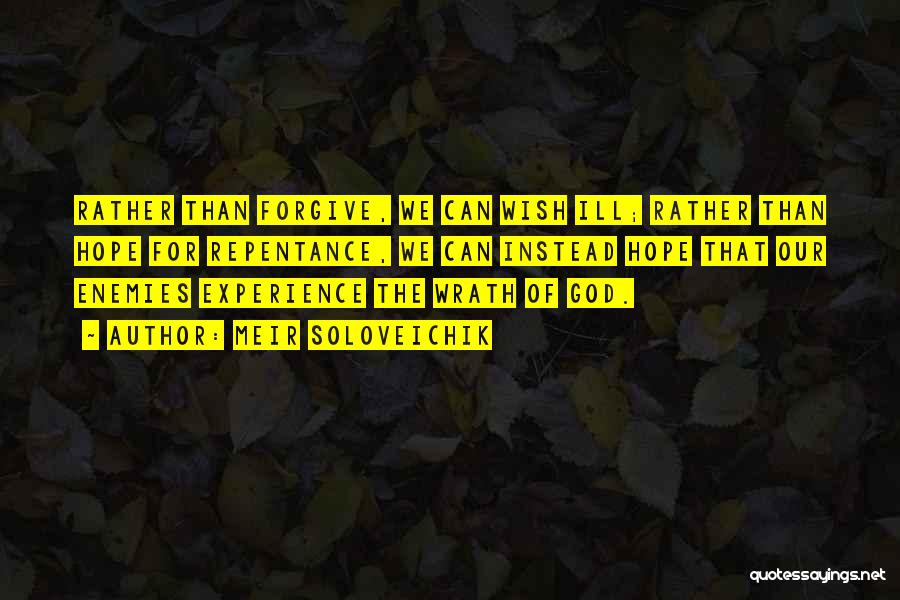 Meir Soloveichik Quotes: Rather Than Forgive, We Can Wish Ill; Rather Than Hope For Repentance, We Can Instead Hope That Our Enemies Experience