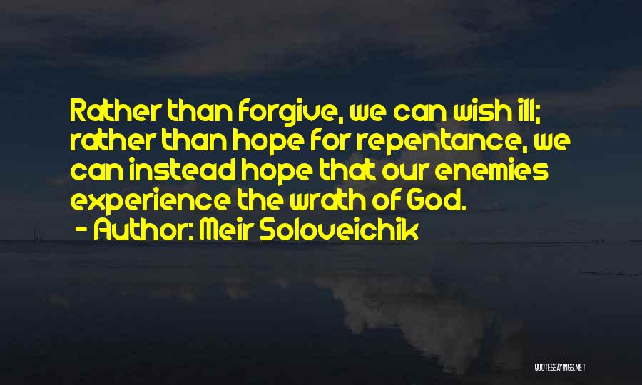 Meir Soloveichik Quotes: Rather Than Forgive, We Can Wish Ill; Rather Than Hope For Repentance, We Can Instead Hope That Our Enemies Experience