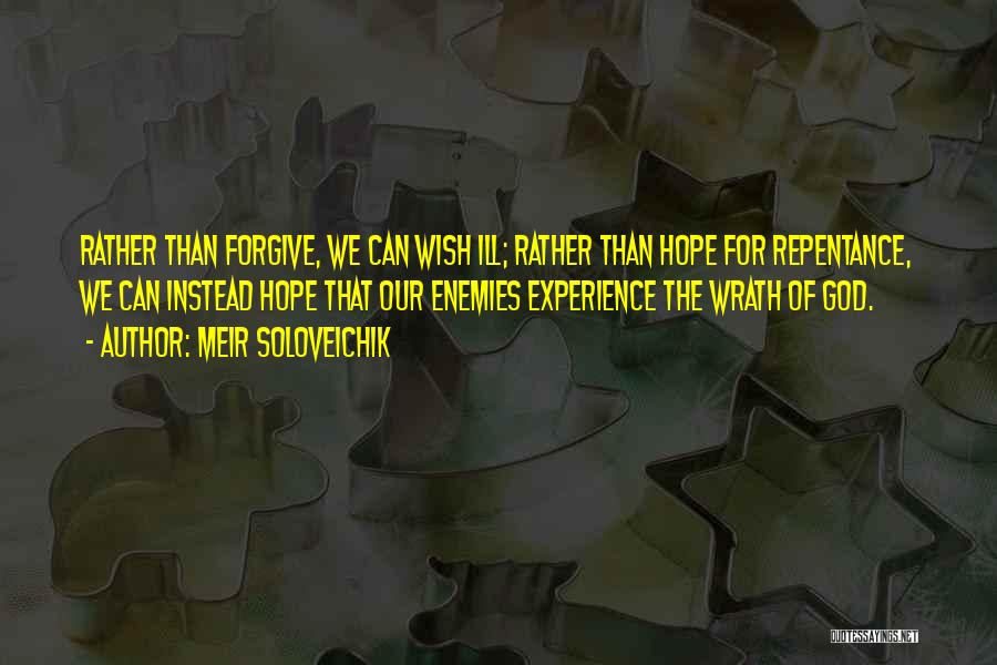 Meir Soloveichik Quotes: Rather Than Forgive, We Can Wish Ill; Rather Than Hope For Repentance, We Can Instead Hope That Our Enemies Experience