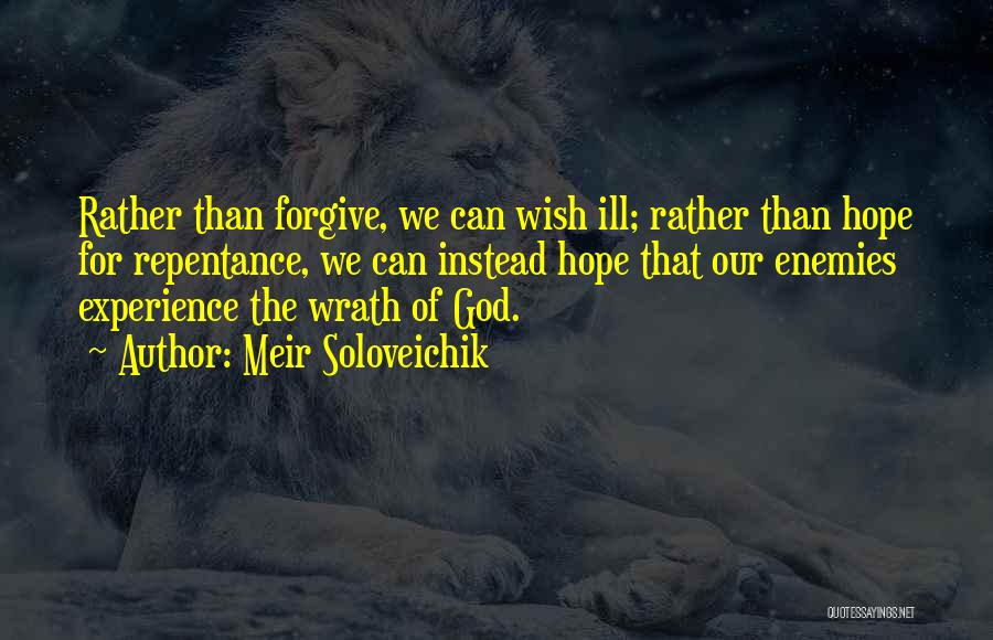 Meir Soloveichik Quotes: Rather Than Forgive, We Can Wish Ill; Rather Than Hope For Repentance, We Can Instead Hope That Our Enemies Experience