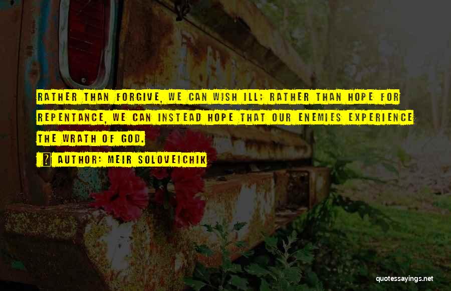 Meir Soloveichik Quotes: Rather Than Forgive, We Can Wish Ill; Rather Than Hope For Repentance, We Can Instead Hope That Our Enemies Experience