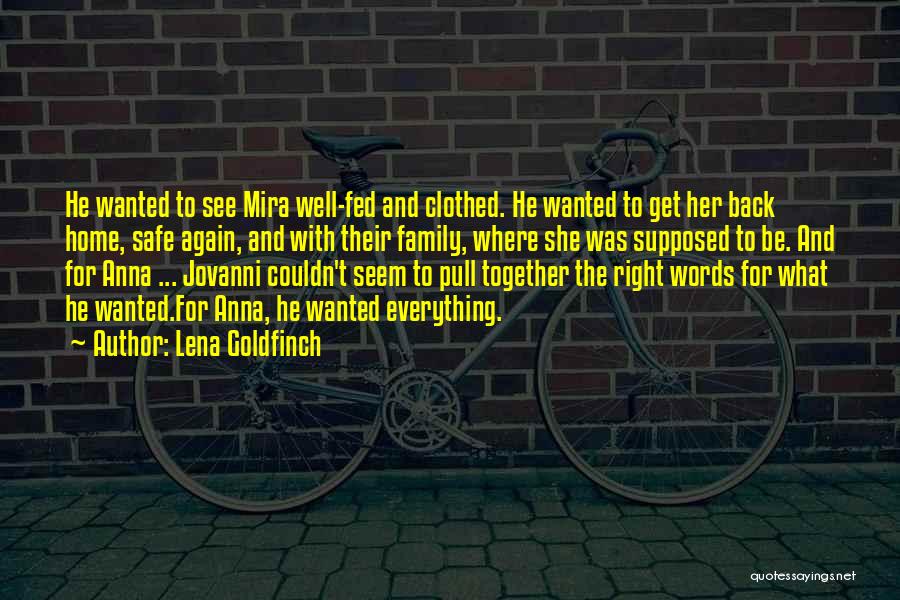 Lena Goldfinch Quotes: He Wanted To See Mira Well-fed And Clothed. He Wanted To Get Her Back Home, Safe Again, And With Their