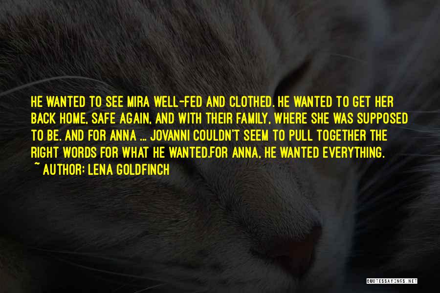 Lena Goldfinch Quotes: He Wanted To See Mira Well-fed And Clothed. He Wanted To Get Her Back Home, Safe Again, And With Their