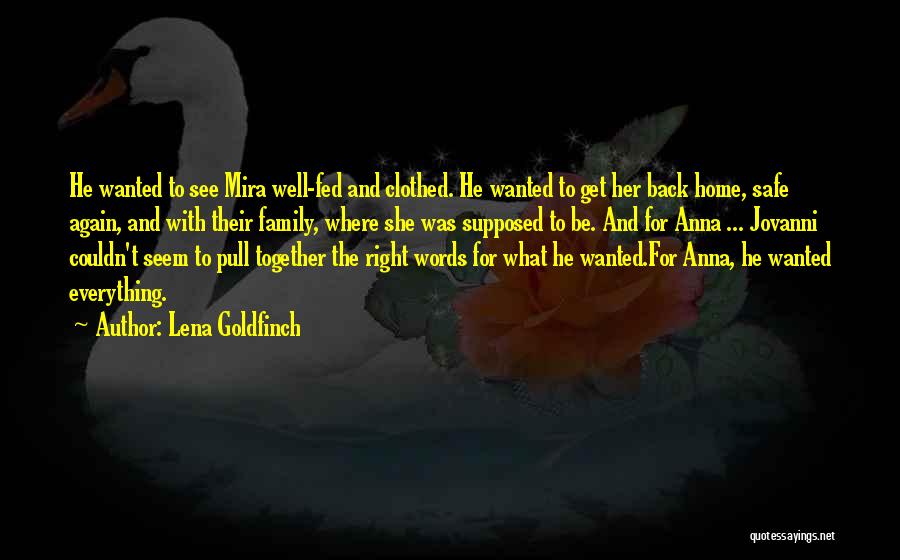 Lena Goldfinch Quotes: He Wanted To See Mira Well-fed And Clothed. He Wanted To Get Her Back Home, Safe Again, And With Their