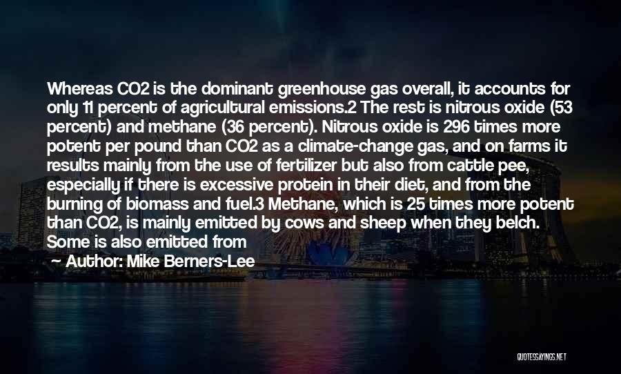 Mike Berners-Lee Quotes: Whereas Co2 Is The Dominant Greenhouse Gas Overall, It Accounts For Only 11 Percent Of Agricultural Emissions.2 The Rest Is