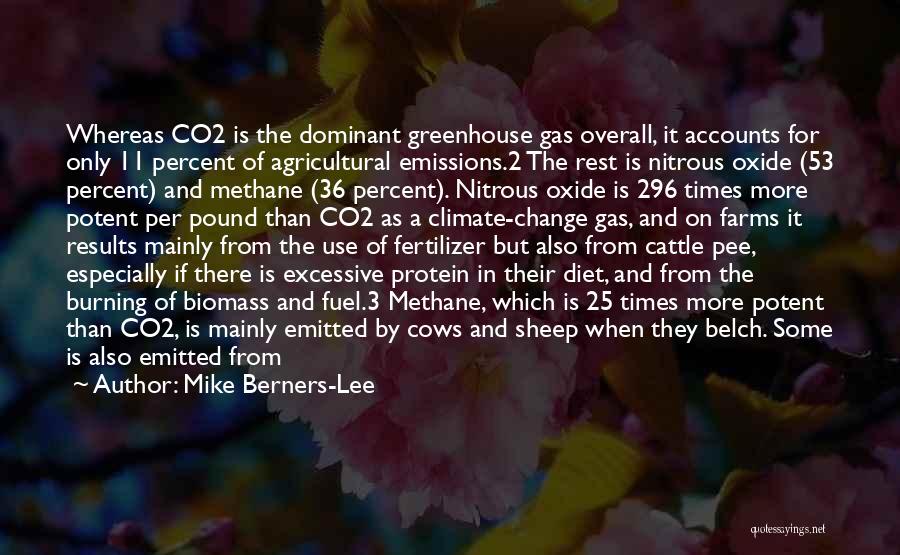 Mike Berners-Lee Quotes: Whereas Co2 Is The Dominant Greenhouse Gas Overall, It Accounts For Only 11 Percent Of Agricultural Emissions.2 The Rest Is