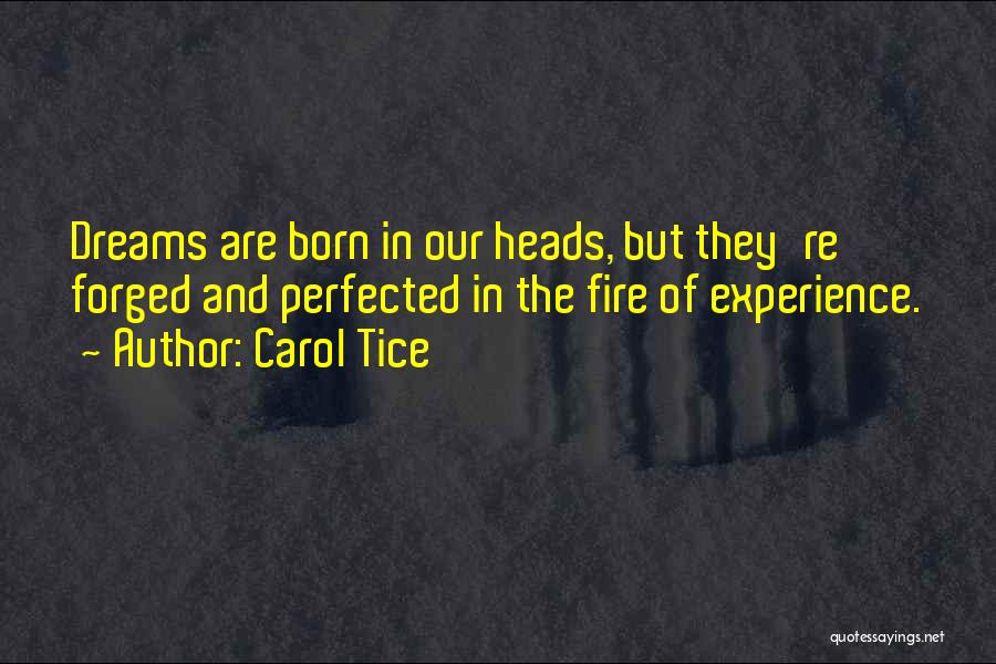 Carol Tice Quotes: Dreams Are Born In Our Heads, But They're Forged And Perfected In The Fire Of Experience.